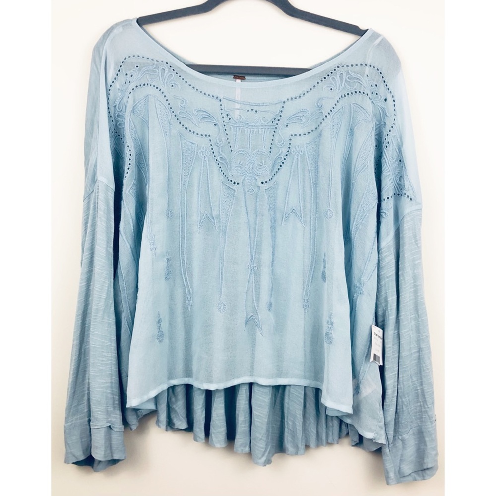 NWT FREE PEOPLE Pandora Slate Blue Embroidered M
